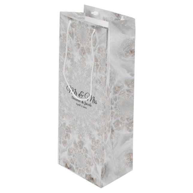 Wedding Reception White Silver Gold Simple Elegant Wine Gift Bag (Front Angled)