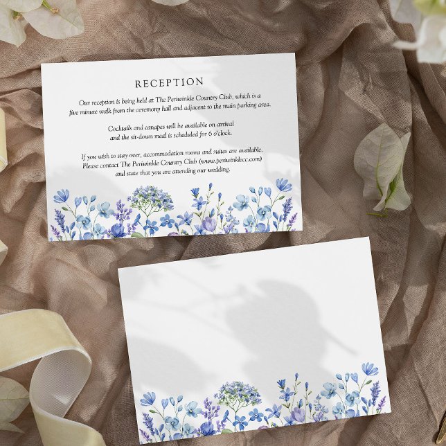 Wedding Reception Wildflower Periwinkle Floral  Enclosure Card (Reception Card from my Lilac + Periwinkle Wildflower Wedding Collection)