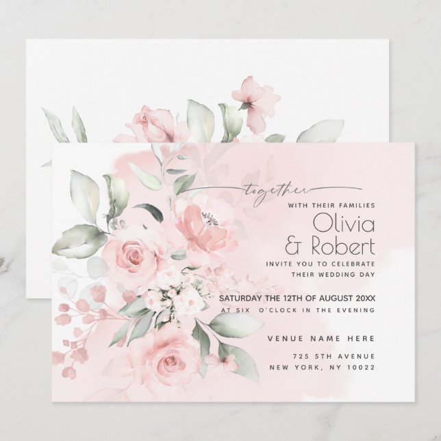 WEDDING RECEPTION | Wispy Pink Cottage Roses Invitation (Front/Back)