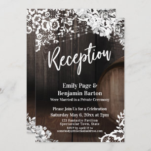 Wedding Reception Wood Barrel Lace Lights Flowers Invitation