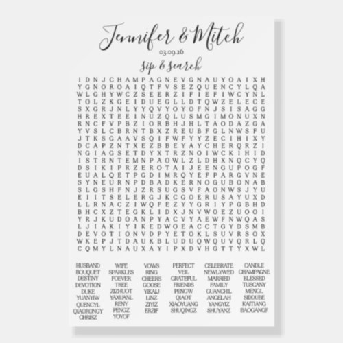 Wedding Reception Word Search Game Custom Game Foam Board