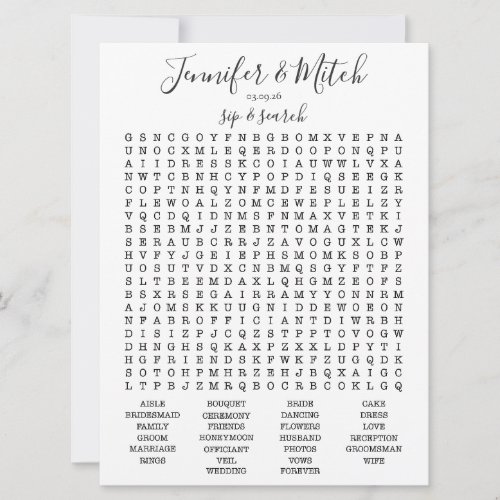 Wedding Reception Word Search Game Custom Game Invitation