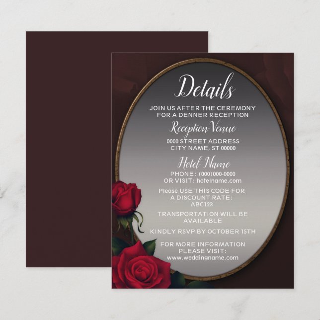 Wedding Red Blush Floral Silver Gray Mirror Detail Enclosure Card (Front/Back)