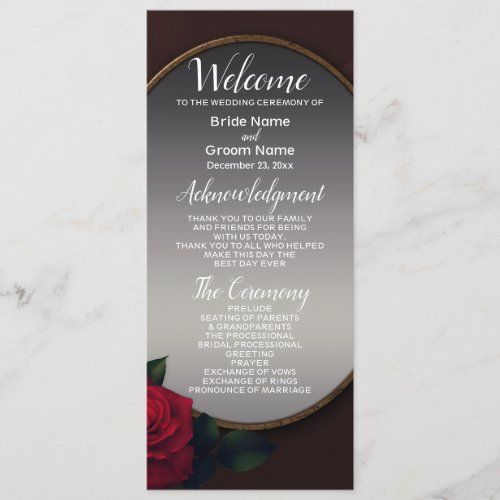 Wedding Red Blush Floral Silver Gray Mirror Program