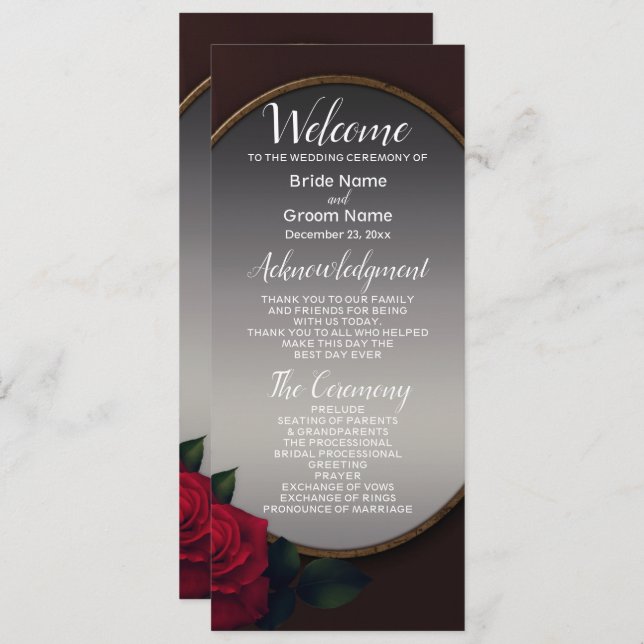 Wedding Red Blush Floral Silver Gray Mirror Program (Front/Back)