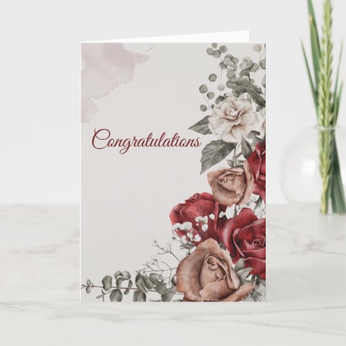 Wedding Red Bronze White Roses Congratulations Card