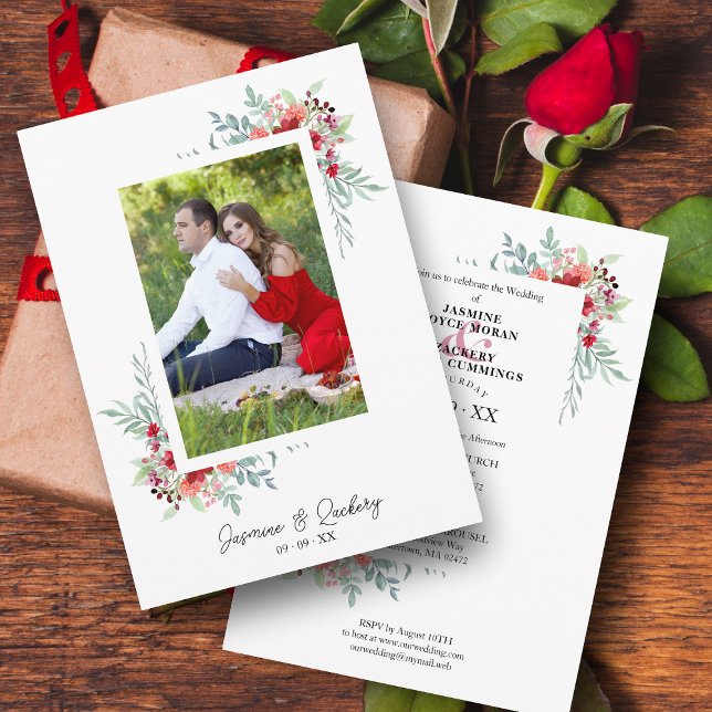 Wedding Red Colorful Shades Flowers Branches Photo Invitation (Creator Uploaded)