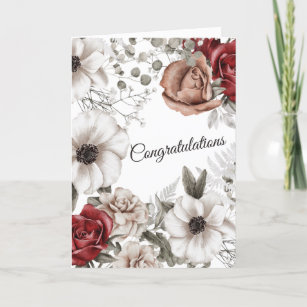 Wedding Red Floral Watercolor Congratulations Card