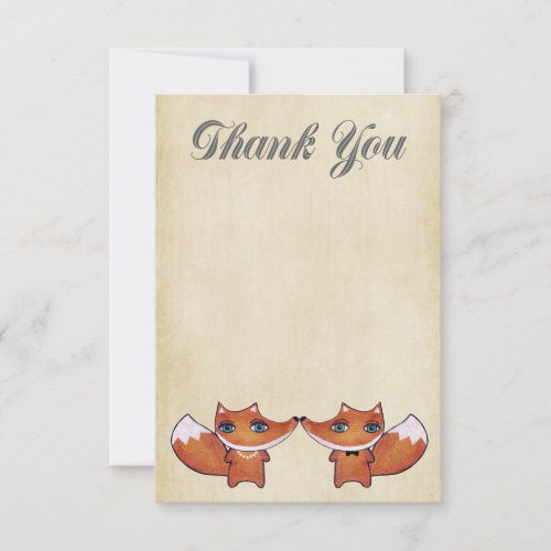 Wedding Red Fox Couple Thank You Note Cards