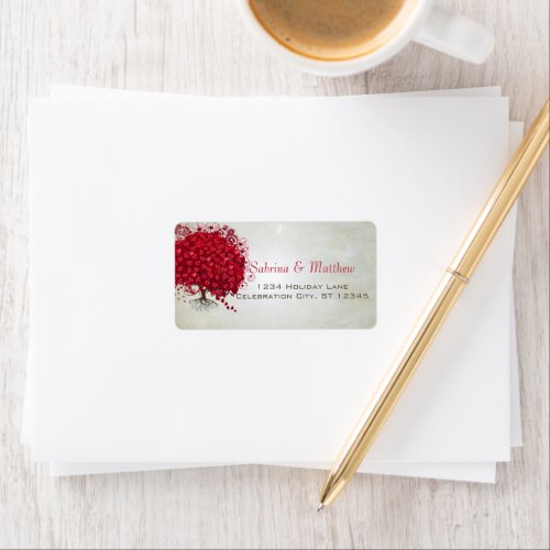 Wedding Red Heart Leaf Tree Return Label