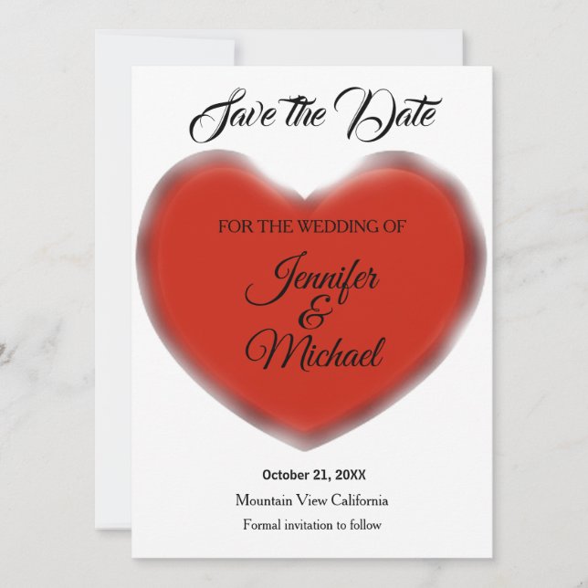 Wedding Red Heart Modern Minimalist Plain Save The Date (Front)