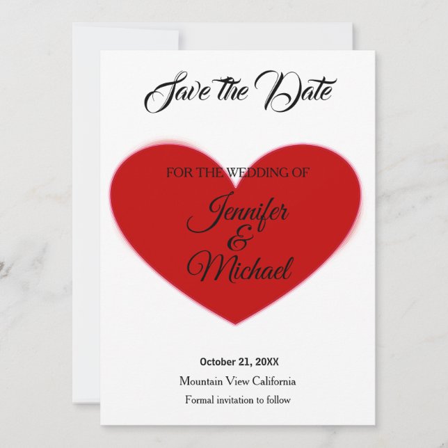 Wedding Red Heart Modern Minimalist Plain Save The Date (Front)