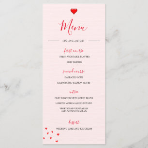 Wedding Red Heart Modern Simple Wedding Menu