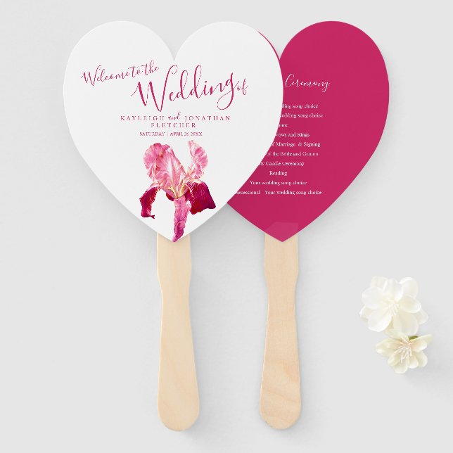 Wedding red pink iris flower art program fans (Front and Back)