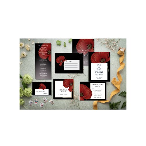 Wedding Red Poppy Best Day Ever Floral  Napkins