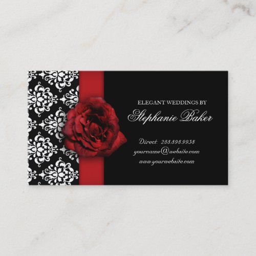 Wedding Red Rose Damask Appointment Business Card Template