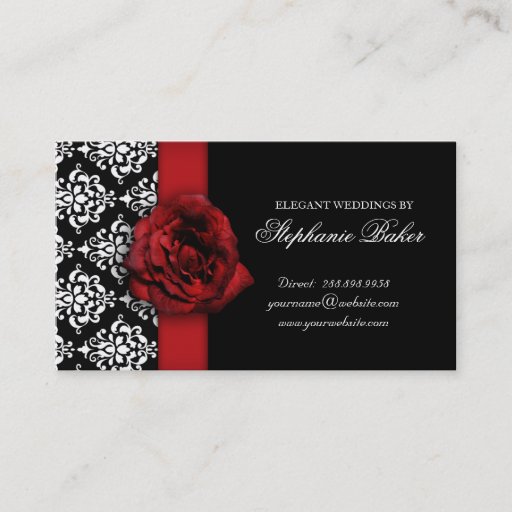 Customizable Wedding Red Rose Damask Appointment Business Card Template