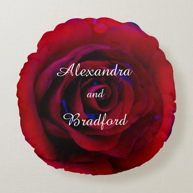 Wedding Red rose, floral bride groom custom Round Pillow (Front)