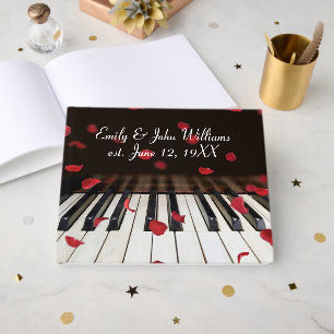 Wedding Red Rose Petals on Piano Keys Guest Book