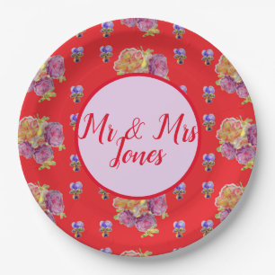Wedding Red Rose Roses Vintage Floral Flower Viola Paper Plates