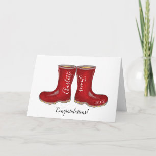 wedding red welly boot congratulations card