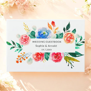 Wedding Red White Floral Guest Book