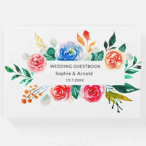Wedding Red White Floral  Guest Book
