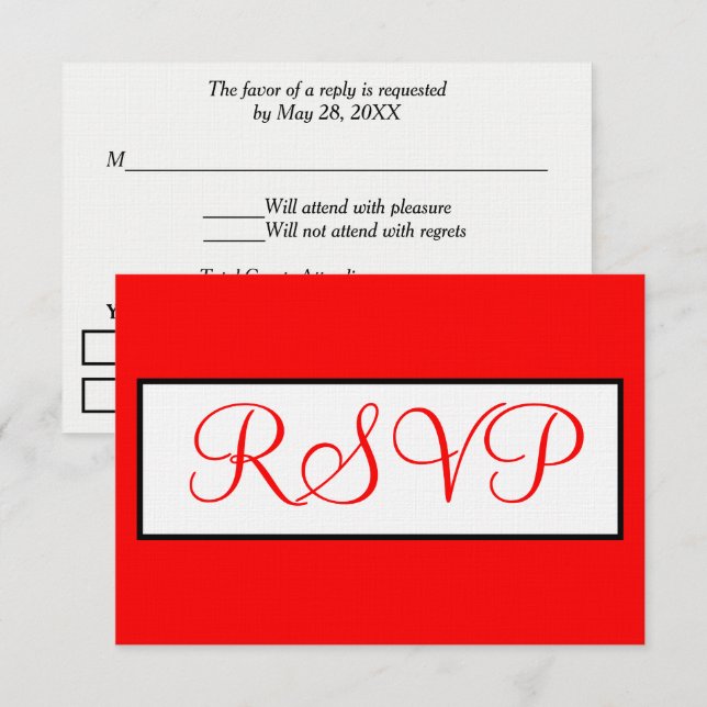 Wedding Red White RSVP Card (Front/Back)