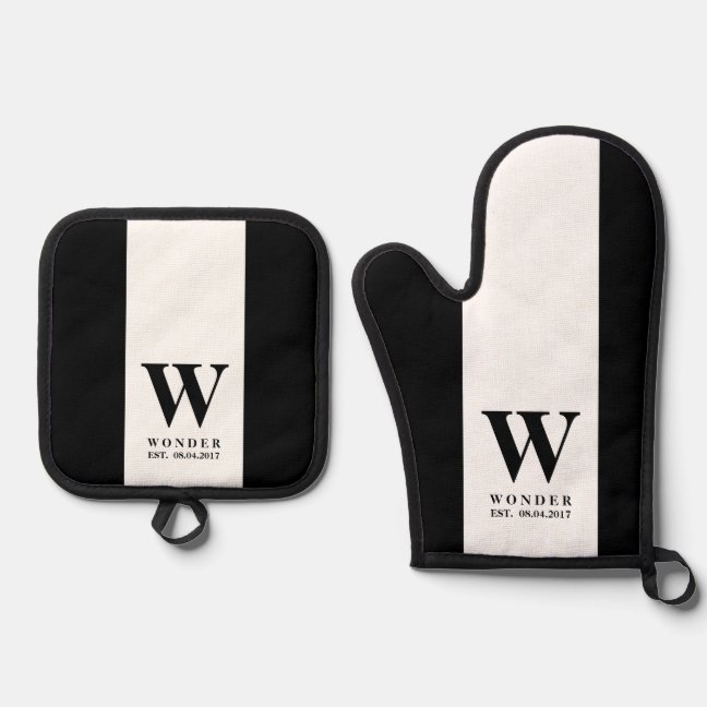 Wedding Refined Minimalist Monogram Oven Mitt & Pot Holder Set