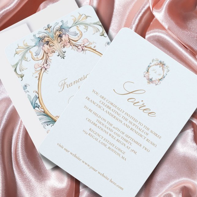 Wedding Regency Blue Monogram Elegant Invitation (Creator Uploaded)