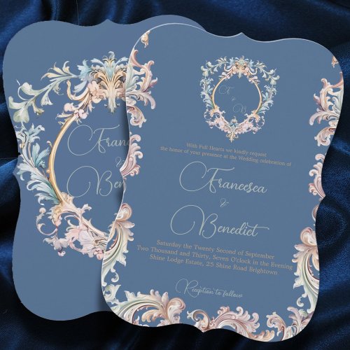 Wedding Regency Elegant Dusty Blue Invitation