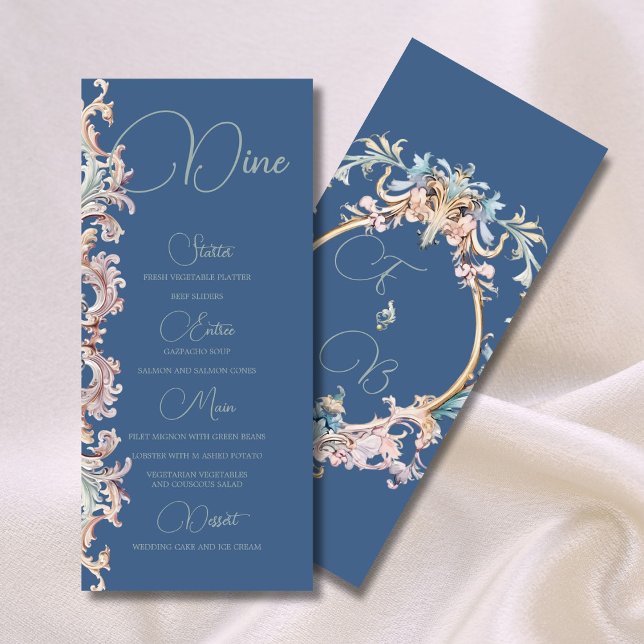 Wedding Regency Era Dusty Blue Monogram  Menu (Creator Uploaded)