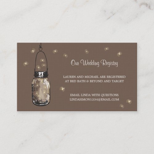 Wedding Registry Card Mason Jar &amp; Fireflies Business Card Template