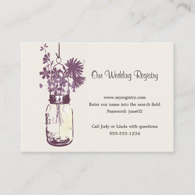 Wedding Registry Card Mason Jar & Wildflowers (Front)
