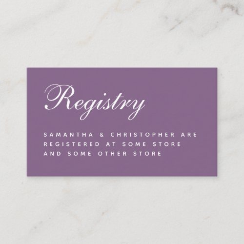 Wedding Registry Dusty Purple Simple Script Enclosure Card