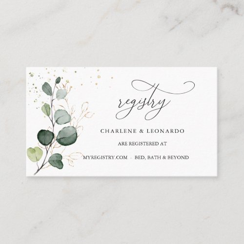 Wedding Registry Eucalyptus Gold Floral Place Card