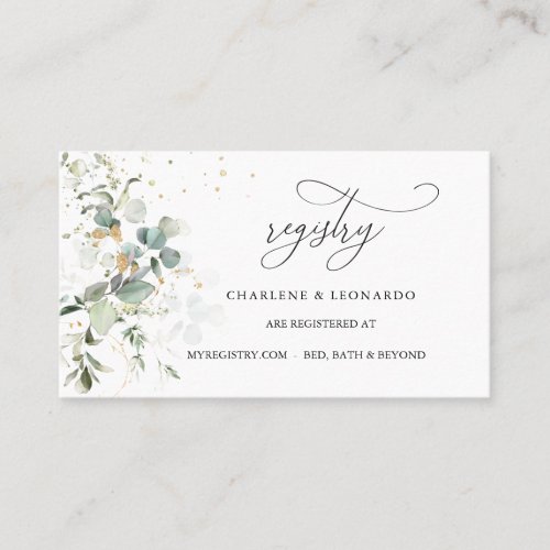 Wedding Registry Eucalyptus Gold Floral Place Card