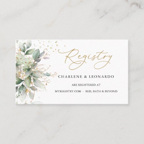 Wedding Registry Greenery Gold Floral Place Card