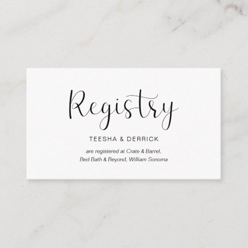 Wedding Registry Minimal design Black font Enclosure Card