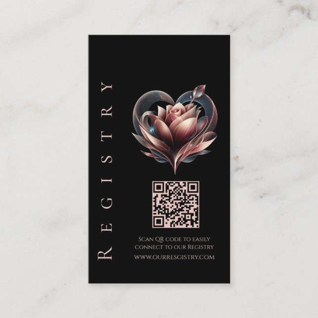 Wedding Registry-Modern Blush Rose with a Heart Business Card (Front)