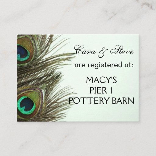 Customizable Wedding Registry Peacock Feather Cards Business Card