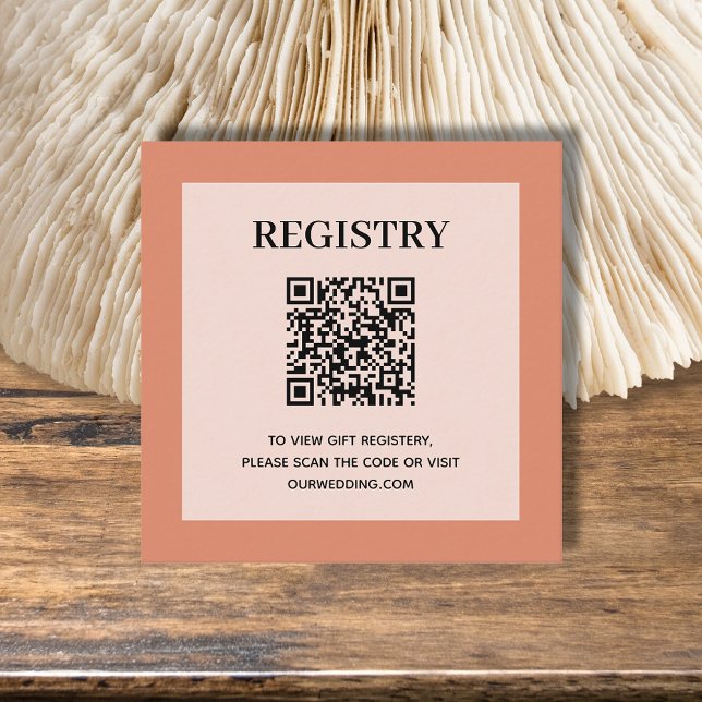Wedding Registry QR Code Coral Enclosure Card (Coral wedding or bridal shower registry enclosure card with QR Code - 2.5" x 2.5")