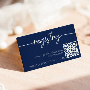 Wedding Registry QR Code Navy Blue & White Enclosure Card