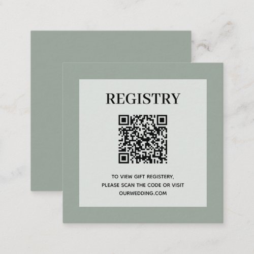 Wedding Registry QR Code Sage Green Enclosure Card