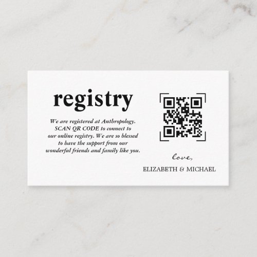 Wedding Registry  QR Code Scan Enclosure Card