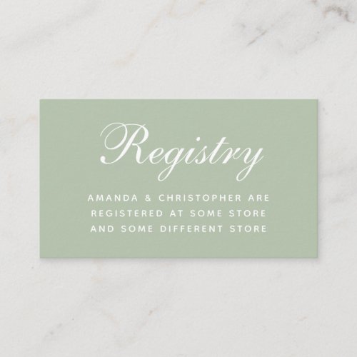 Wedding Registry Sage Simple Calligraphy Green Enclosure Card