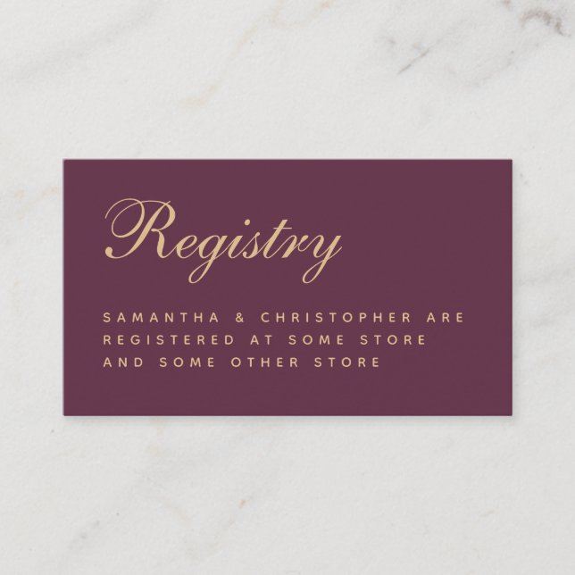  Wedding Registry Simple Wine Color Golden Script  Enclosure Card (Front)