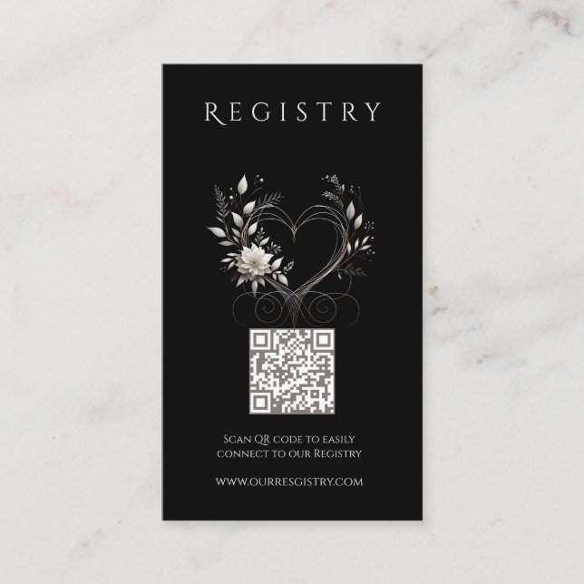 Wedding Registry-White Flowers with a Heart Business Card (Front)