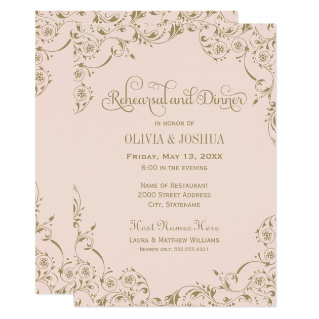 Wedding Rehearsal And Dinner | Blush Pink And Gold Invitation