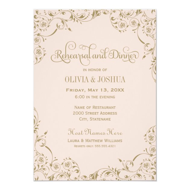 Wedding Rehearsal And Dinner | Blush Pink And Gold Invitation